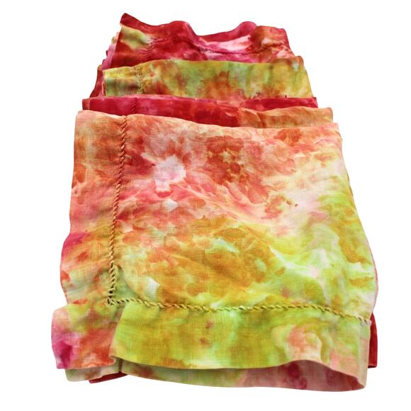 Pottery Barn Linen Napkins SET 6 Pink Yellow Tie Dye Pastel Festive Party - Picture 1 of 14